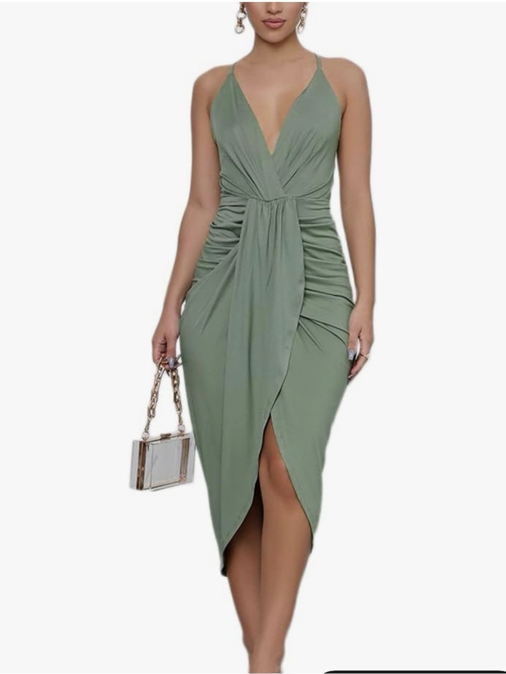 Mint Green Ruched Wrap Maxi Dress - Picture 12 of 14